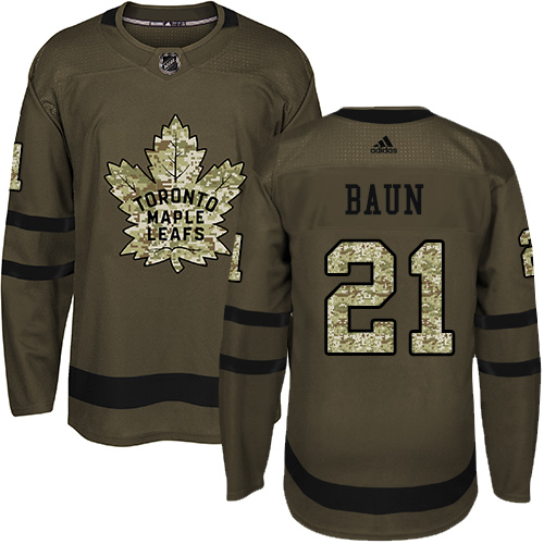 Adidas Maple Leafs #21 Bobby Baun Green Salute to Service Stitched NHL Jersey